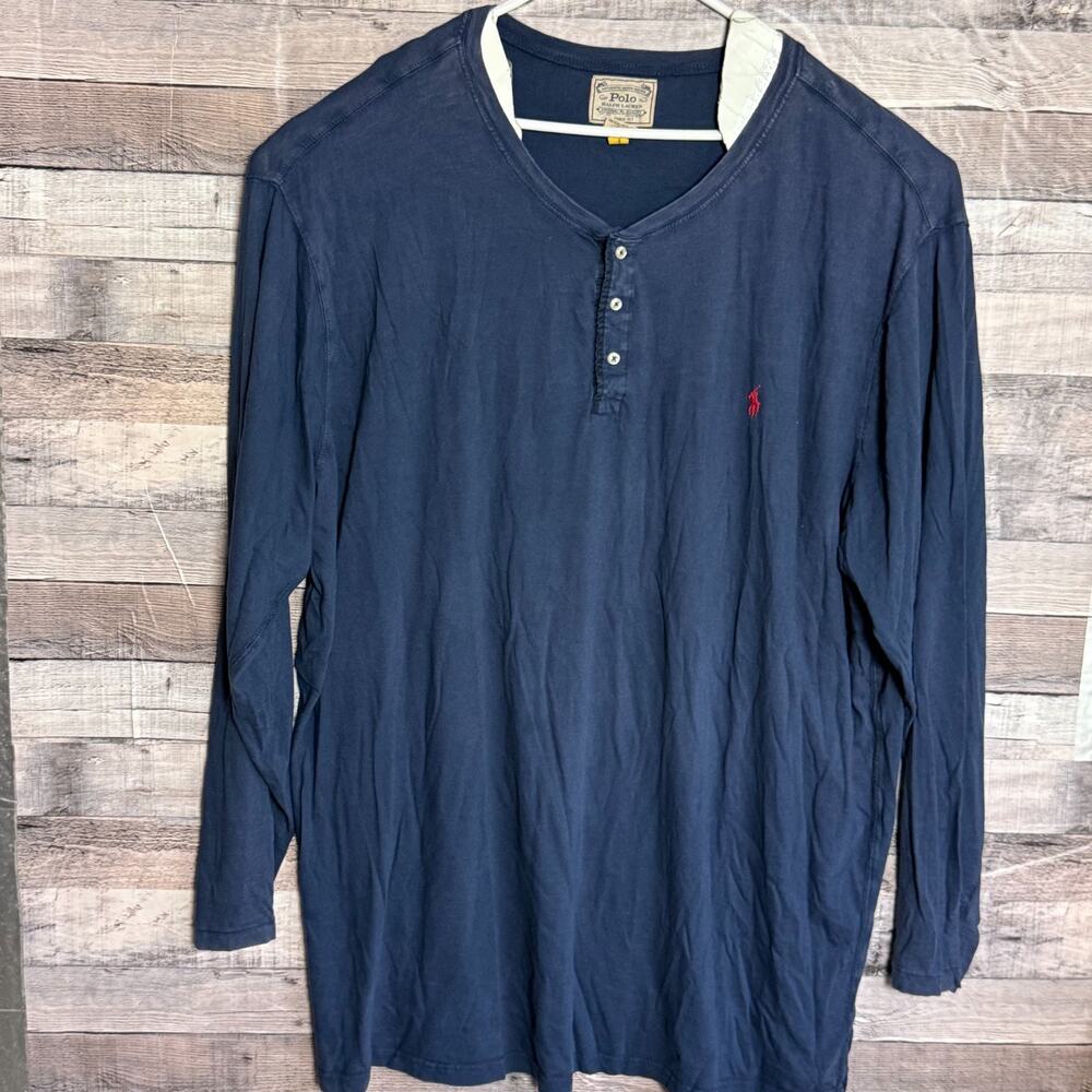 Polo Ralph Lauren Slub Jersey Henley Shirt Mens 4XLT Blue Long Sleeve Pony